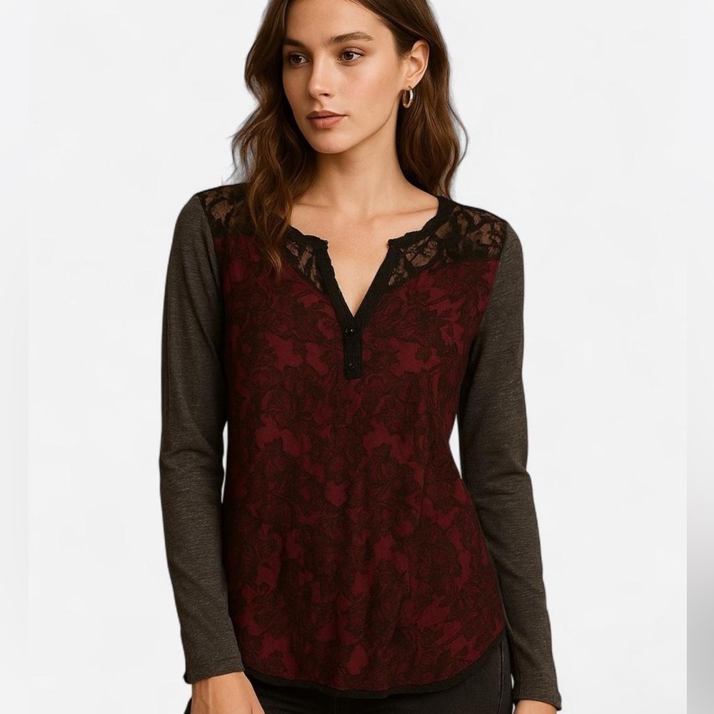Language Burgundy and Black Lace Women's Blouse